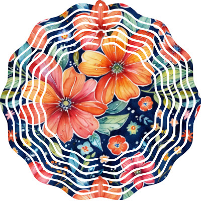 Floral Wind Spinner 10'' Metal Orange Blossom Outdoor Garden Decor 3D Yard Art