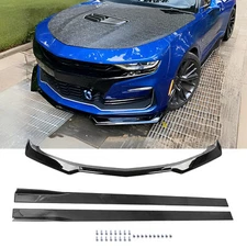 For 2016-2024 Chevy Camaro 1LE Style Glossy Black Front Bumper Lip Side Skirt