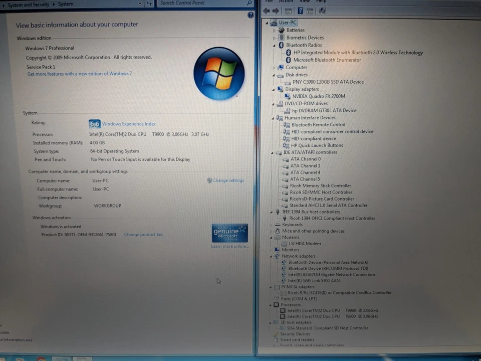 17" HP Elitebook 8730W Laptop Core 2 4GB RAM RAM 120GB SSD HDMI Windows 7 No Bat - Image 2 of 4