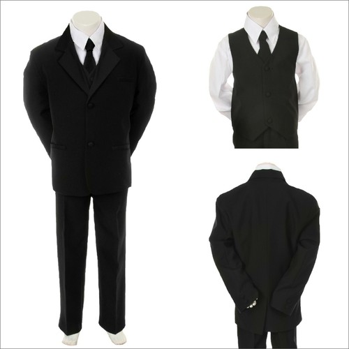 Hermosala New Baby Toddler Boys 5pcs Formal White Black Tie Suit - Picture 6 of 6