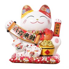 Lucky Cat Waving Arm Fortune Cat Statue,Chinese Ceramic Maneki Neko,Japanese ...