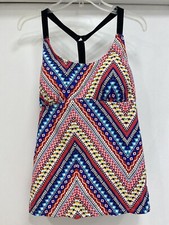 Women's Swimsuit Top Striped PrintedStrappy Racerback Tankini Swim Top Only. XL.