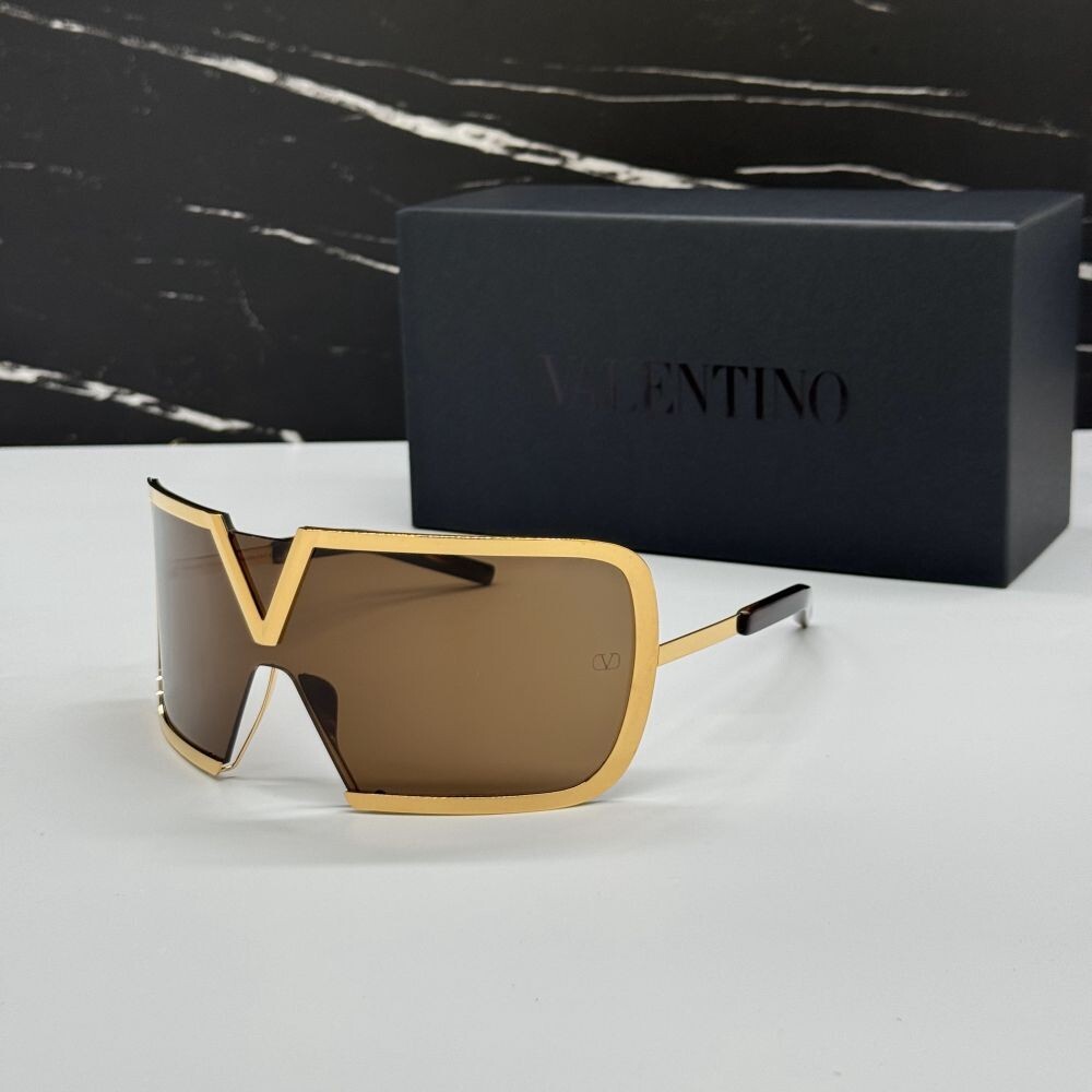 NEW VALENTINO V-ROMASK GOLD BROWN SHIELD SUNGLASSES  display picture 2