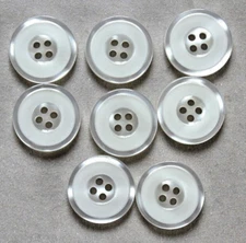 8 White,  Round, 4 Hole 22mm Beutron Plastic Buttons