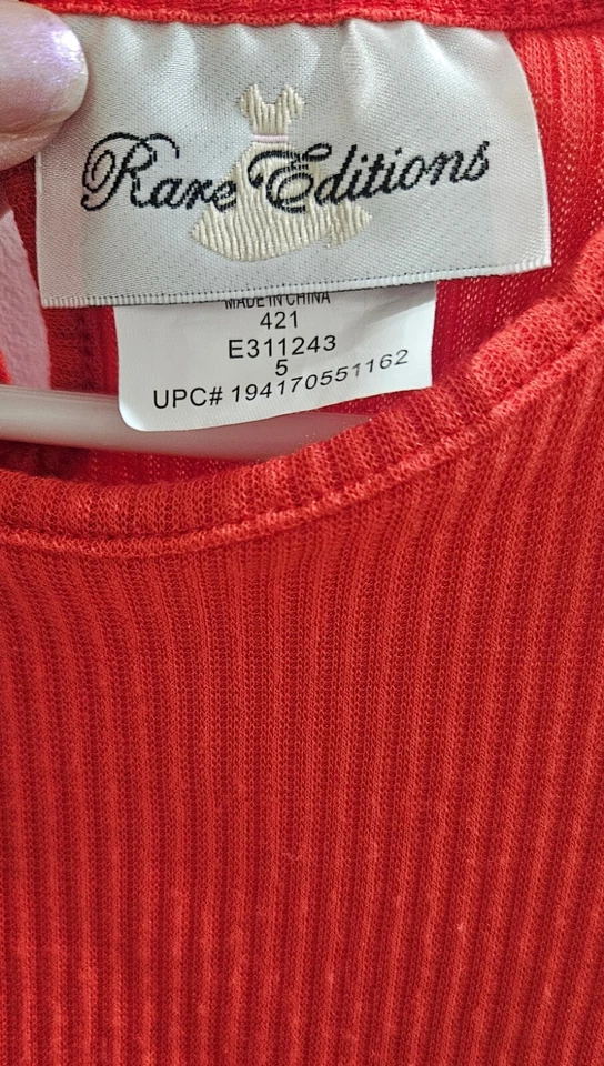 Top naranja con volantes manga corta 5 para niñas Rare Editions con apliques Foto 3 de 4