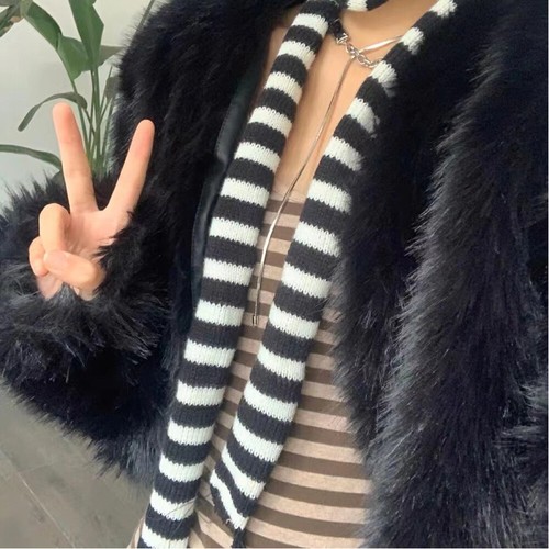 Striped Skinny Scarf Knitting Concave Decorative Scarf Cool Subculture Scarf - Picture 8 of 19