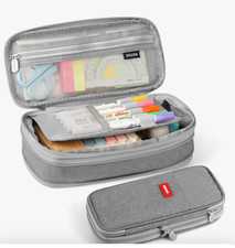 KPX Big Capacity Pencil Pen Case Bag with Zipper Office School Gray New