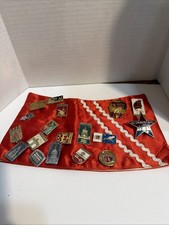 Vintage Soviet Young Pioneer Red Pilotka Hat Side Cap 18 USSR Pins Medals
