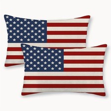 2 Pack American Flag Lumbar Pillow Covers Patriotic 4th of July Sofa Home Decor
