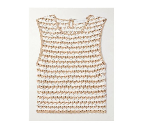 *ZIMMERMANN White/Metallic Bronze Tallow Stripe Crochet Slvlss Sweater 1/US 4