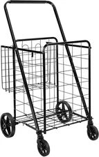 Foldable Shopping Cart 360 Wheels Easy Assembly Black X-Large