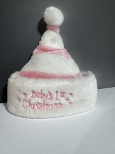 Baby Girls 1st Christmas Hat Pink  White Thick  Cozy