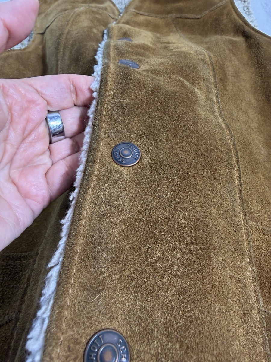 Vintage 70s Schott Rancher Suede Vest Mens Small Sherpa Lined