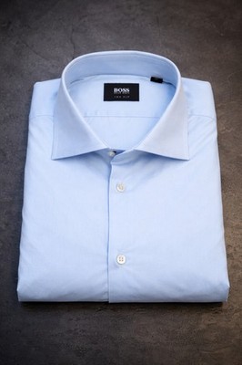 Hugo Boss Two-Ply Dress Shirt 16.5 /42 Light Blue Swiss-Made Classic Button Down