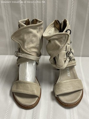 A.S. 98 Berk Dust Beige Leather Block Heel Ankle Cuff Sandals Size 5.5