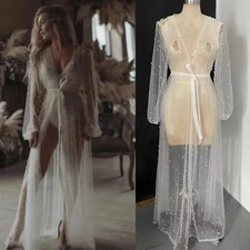 Sheer Long Robe Lace Up Full Sleeve Floor Length Lightweight Summer Women