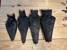 Lot Of 4 Wood Carved Hanging Bats Rustic Handmade Art Decor Creepy Halloween