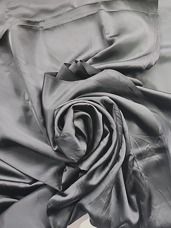 Black Liquid Satin Thick Flowy Silky Dress Fabric 49.5"w X 3.7yds Interior Vtg - Image 2 of 4