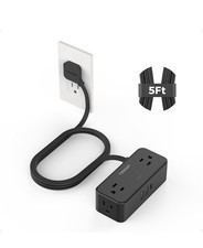 TESSAN Black Extension Cord 5 Ft, Flat Surge Protector