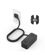 TESSAN Black Extension Cord 5 Ft, Flat Surge Protector