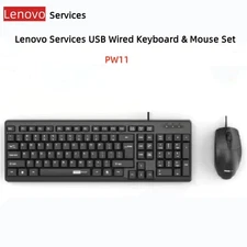 Original Lenovo Services PW11 Dual USB Wired Keyboard And Mouse Set - US English