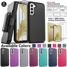 For Samsung Galaxy S22 Case Belt-Clip Holster Stand & 2PK Screen Protector Cover