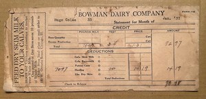 BOWMAN DAIRY Co. Envelope Statement. 1931. Depression Era Wisconsin Farm.