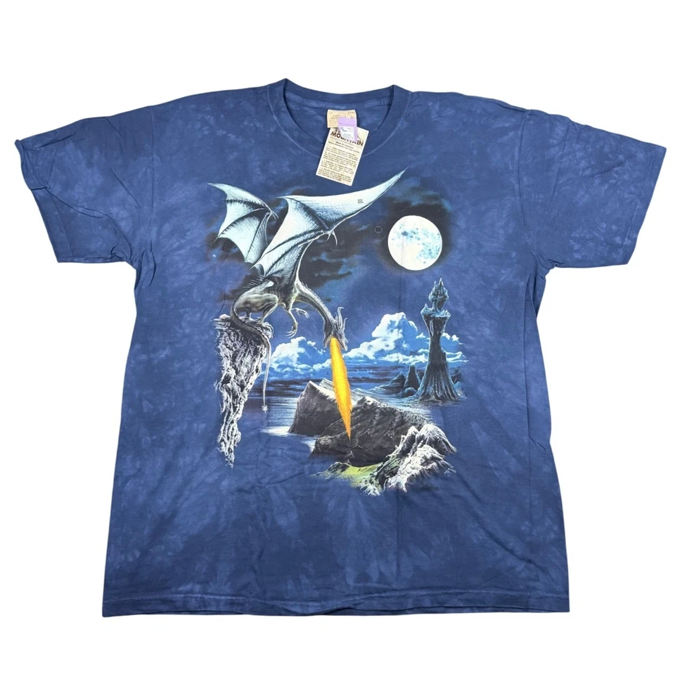 Camiseta Gráfica The Mountain Dragon Para Hombres XXXL Azul Tie Dye Fantasía Luna de Fuego Nueva con Etiquetas - Imagen 1 de 4