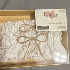 Studio His & Hers Double Garter Set White Lace Floral Twine Bow MPN 1405414