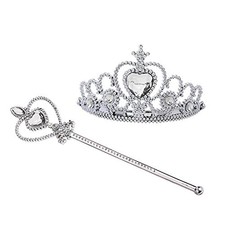 Princess Elsa Crown Tiara and Wand Set Silver Heart Jewel Silver White