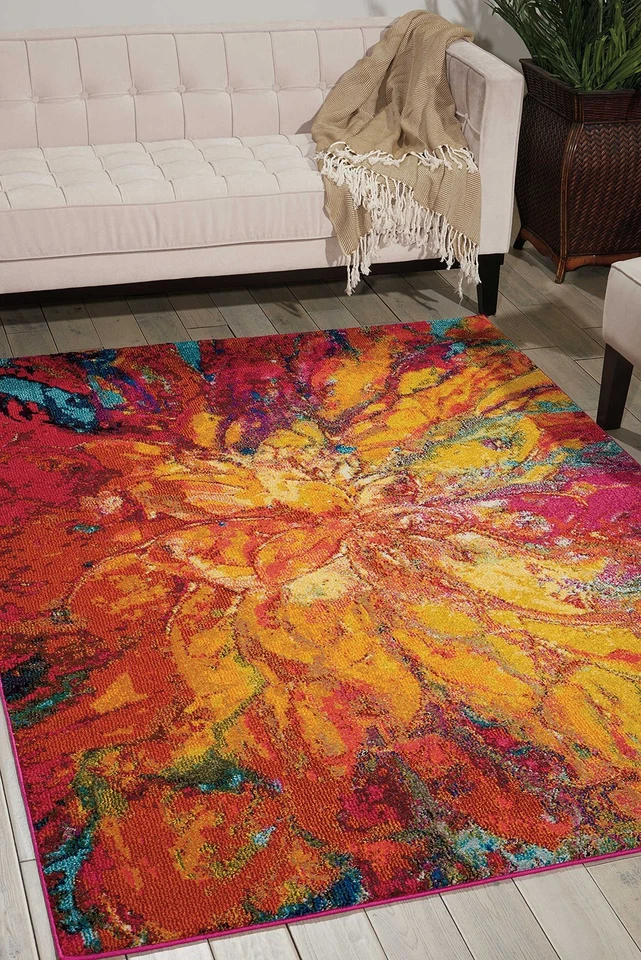Alfombra Home Cayena Roja Celestial 5'3" x 7'3", Abstracta, Floral, Fácil de Limpiar... Foto 3 de 4