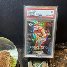 2023 Panini Prizm Travis Kelce #10 Prizmatic - Blue Ice /99 PSA 9