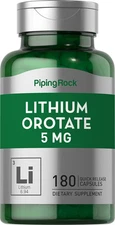 Lithium Orotate 5mg | 180 Capsules | Non-GMO Supplement | by Piping Rock