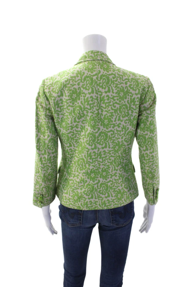 Blazer J Crew Mujer Lino Estampado Dos Botones Manga Larga Verde Talla 0 Foto 4 de 4