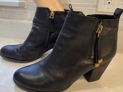 Franco Sarto Boots Diana Leather Ankle Bootie Double Zip Black Sz 38 or US 8-8.5 - Picture 2 of 10