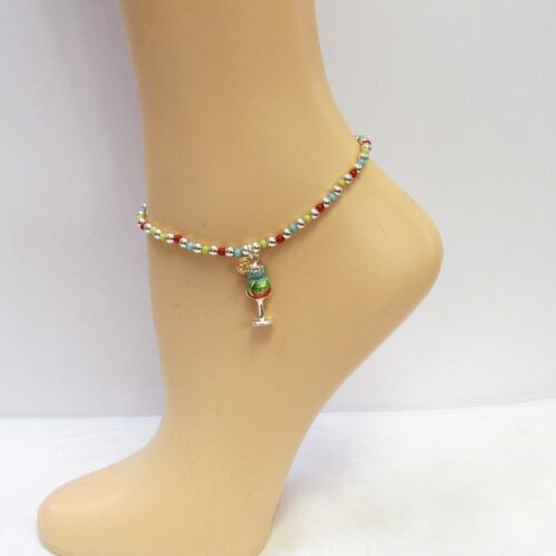 Multicolor Stretch Beaded Tropical Drink Charm Anklet Ankle Bracelet Beach #0540