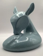 MCM  Vintage Jaru Pottery Deer Beautiful Blue Large  Fawn Statuary 1980