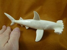 (Shark-W2) little white Hammerhead Shark display figurine Bali carving sharks