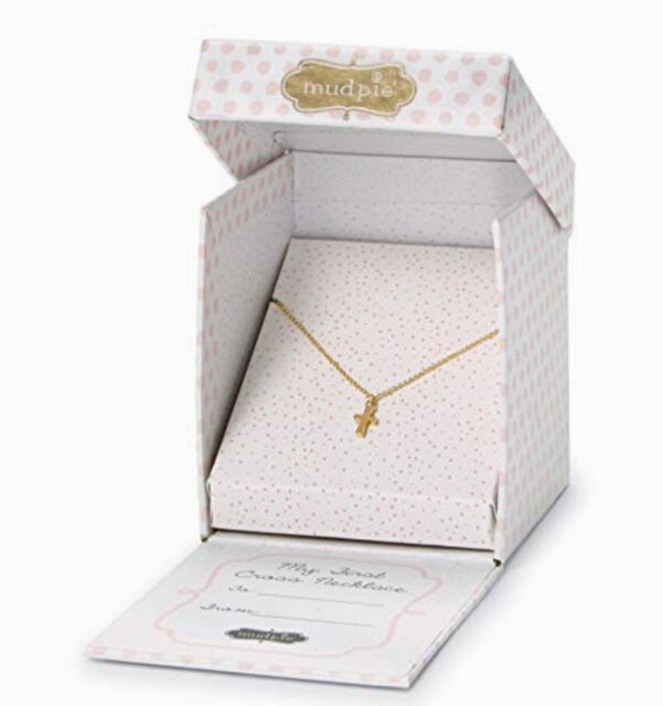 Mud Pie Little Girls My First Cross Gold Pendant Keepsake Necklace W/Gift Box 7”