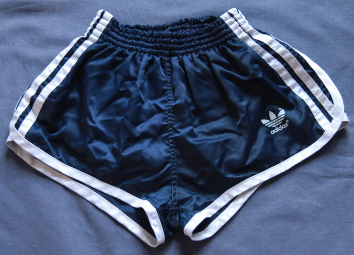 Short De Sport Vintage Années 80 – Nylon Brillant Bleu Satin – Taille L