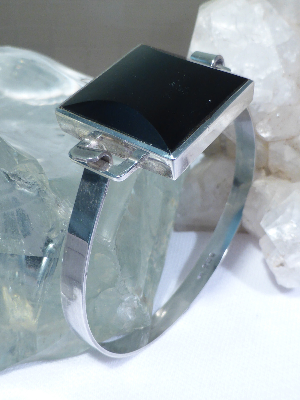 Solid Silver Bangle Onyx Stone Bracelet Hinged UK… - image 14