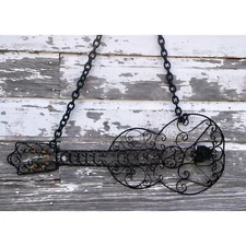Vintage Midcentury Wrought Iron Wall Hanging Guitar Large Thick Chain
