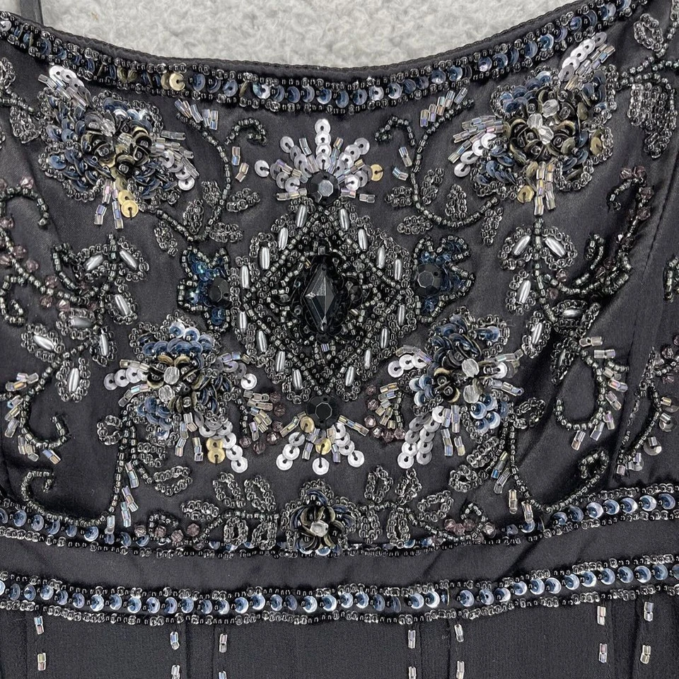 Sue Wong Nocturine Silk Mini Dress Women 6P Black Beaded Fairy Whimsigoth - Image 3 of 4