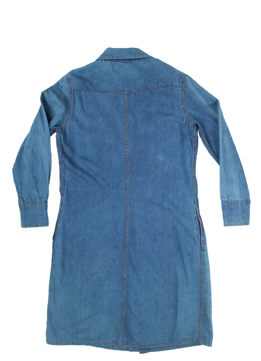 Vintage 1970s SEARS US Women's L 14P Blue Cotton Denim Western Shirt Dress  Midi | eBay