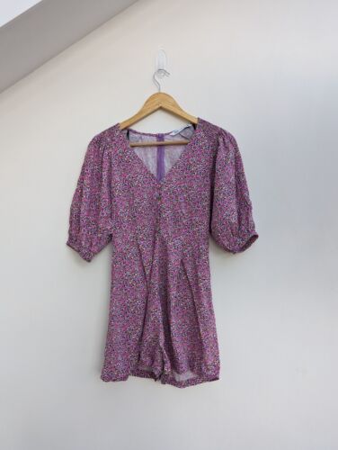 ZARA SS20 PINK PURPLE FLORAL PRINTED MINI JUMPSUIT PLAYSUIT SIZE M BNWT - Picture 1 of 5