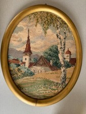 altes ovales Bild Stickbild Gobelin Stillleben 1936 Osterrode Harz