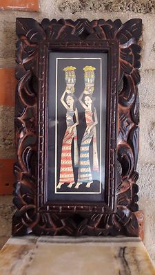  Bild Portrait  Gemälde Wandschmuck Rahmen Geschnitzt Kunst Deko Bali 