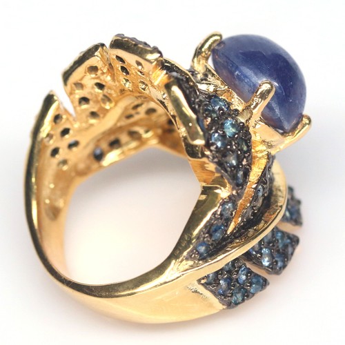 Anillo Declarativo De Zafiro Azul 925 Plata 9 X 11 Mm Tamaño 6.5 Calentado - Imagen 3 de 4