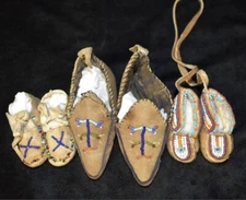 Rare 6 Pair of Native American Beadwork Doll Moccasins 1920's-1930's California