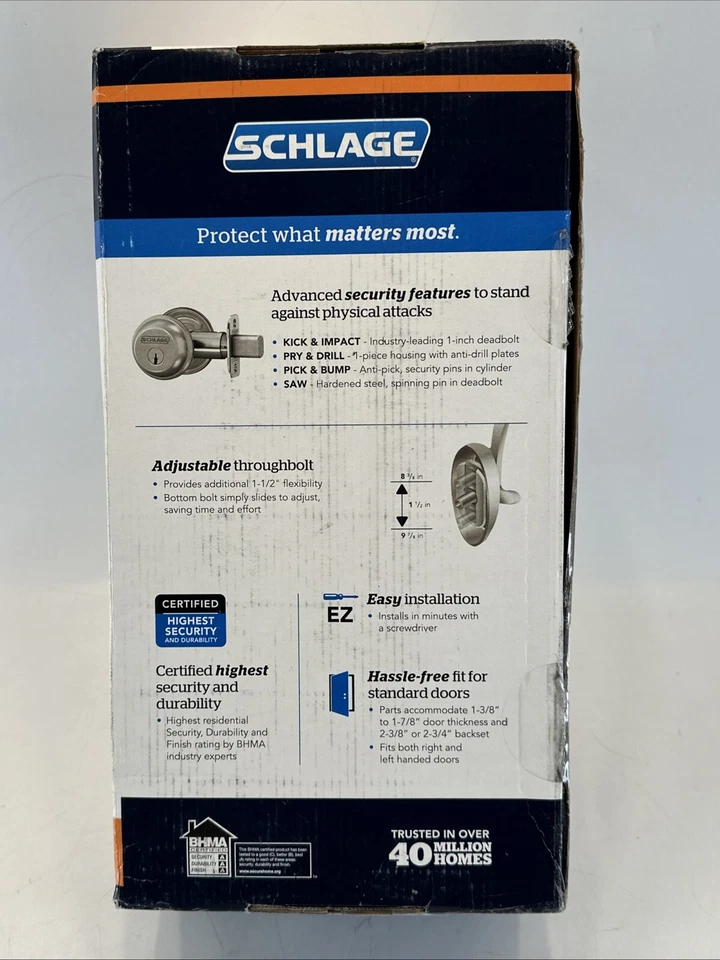 Schlage Camelot Front Entry Handleset Georgian Door Knob & Deadbolt Satin Nickel - Image 4 of 4